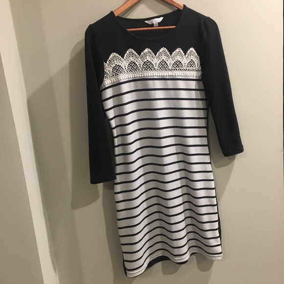 Charming Charlie Striped 3/4 Sleeve Dress w/ Lace - Picture 1 of 7